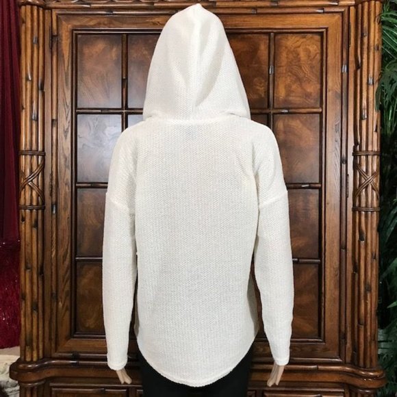 NWOT Tribal Ivory Chenille Drawstring Grommet Curved Hem Sweater Hoodie - Picture 4 of 16